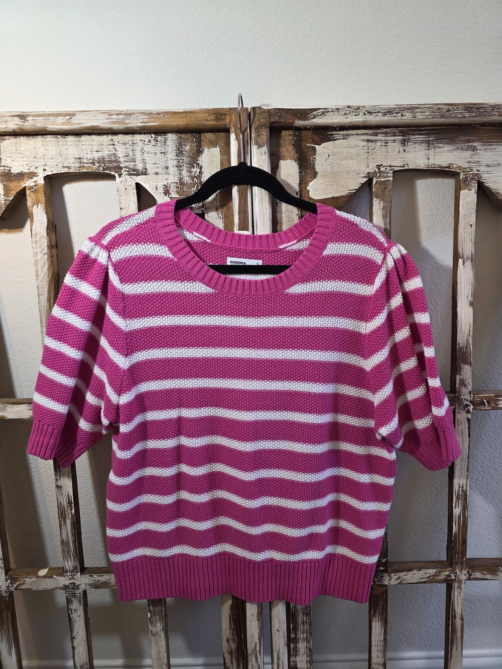 Sonoma Pink & White Short Sleeve Sweater